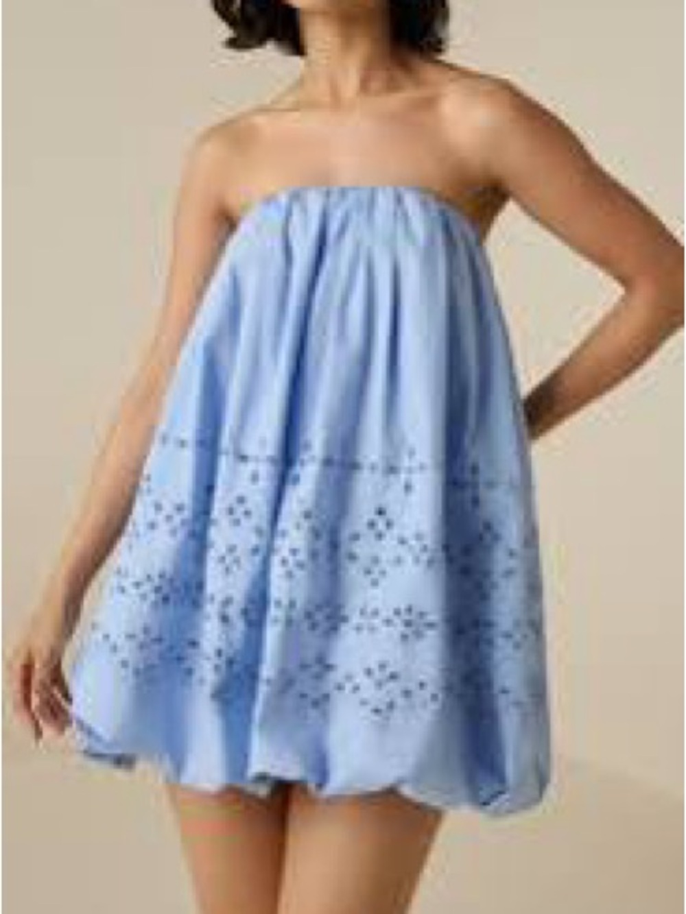 Hemant & Nandita Viva Powder Blue Eyelet Tube Balloon Mini Dress NWT Size S